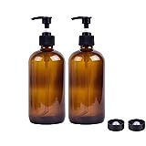 Kaiking 16 Ounce Amber Glass Boston Round Bottles with Lotion Pumps-Empty Thick Glass Pump Bottle fo | Amazon (US)