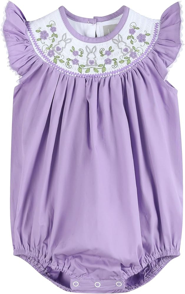 Lil cactus Girls Baby and Toddler Easter Bunny Smocked Romper | Amazon (US)