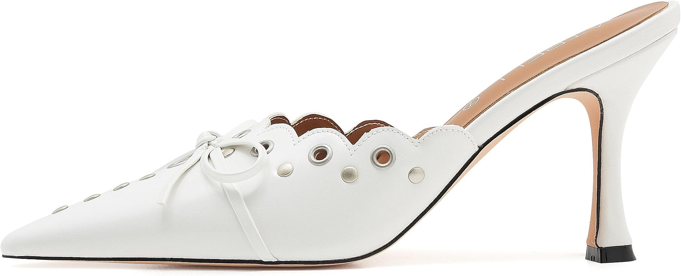 Bow Tie Heeled Mules for Women Pointy Studs Kitten Heels Dress Pumps Backless Stilettos | Amazon (US)