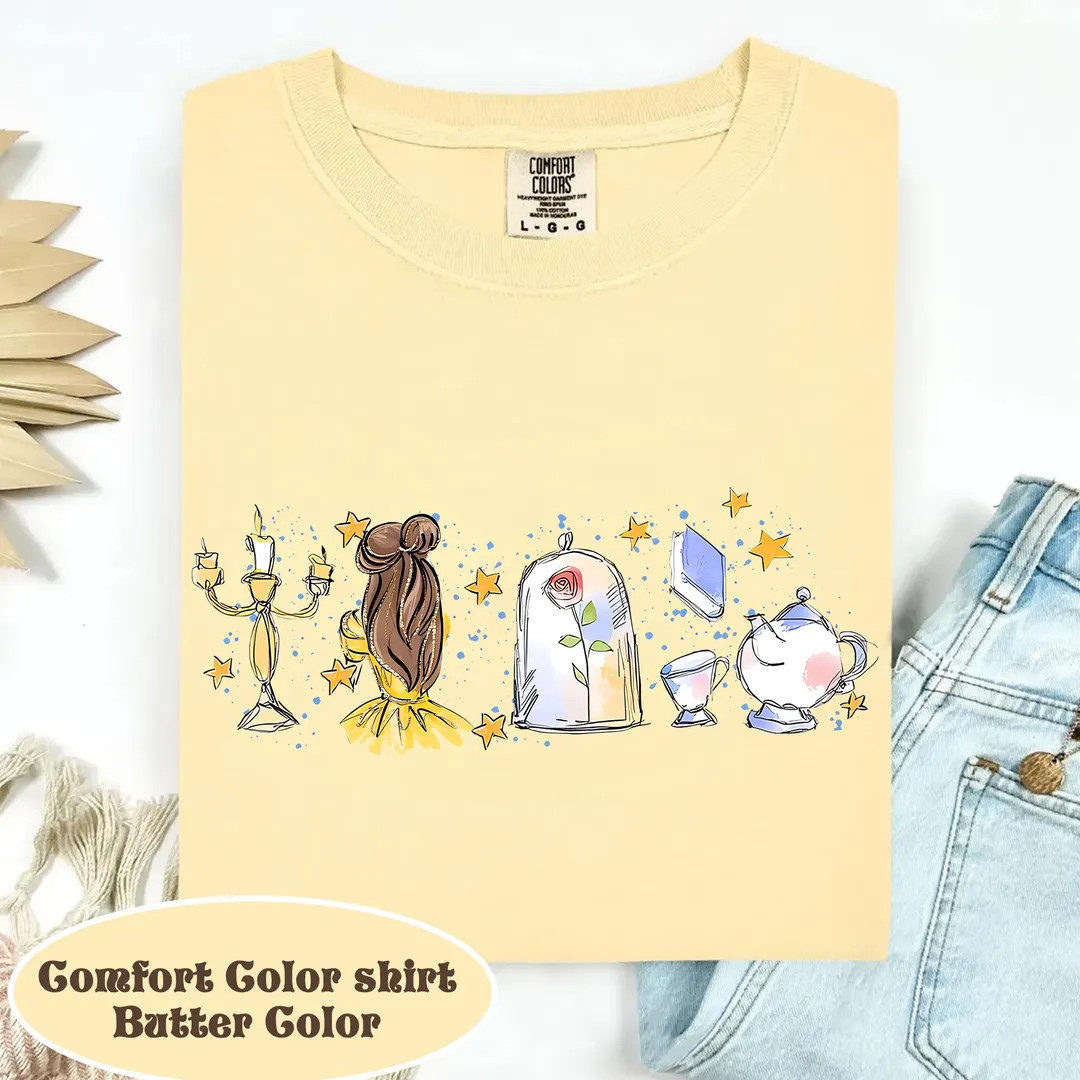 Watercolor Disney Belle Princess Shirt, Beauty and the Beast Tee, Tale as old as time, Girly aest... | Etsy (US)