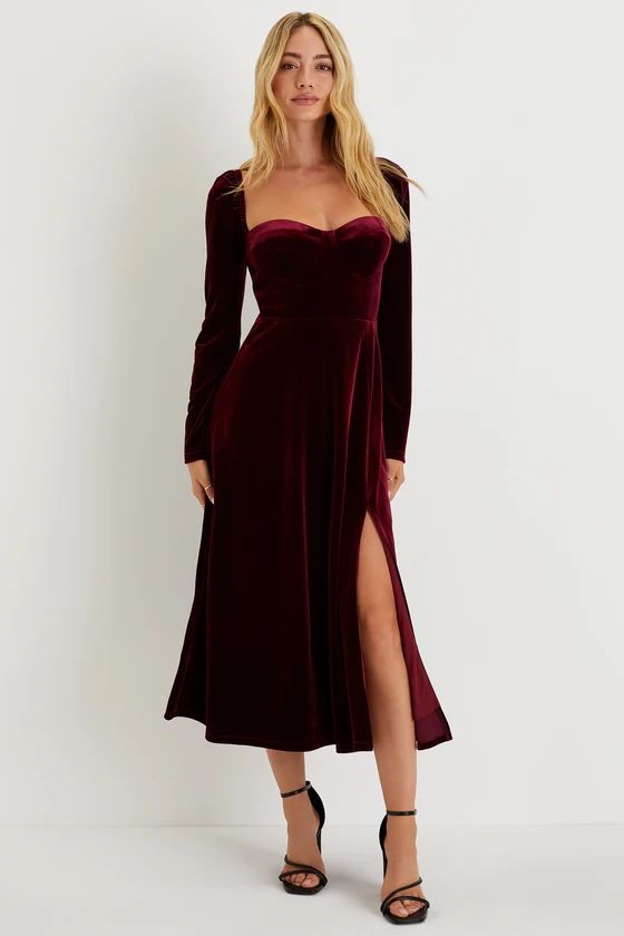 Precious Impression Burgundy Velvet Bustier Midi Dress | Lulus (US)