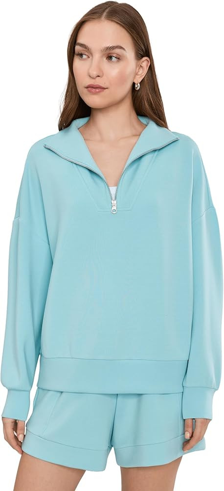 Varley Women's Hawley 1/2 Zip Sweat, Porcelain Blue at Amazon Women\u2019s Clothing store | Amazon (US)