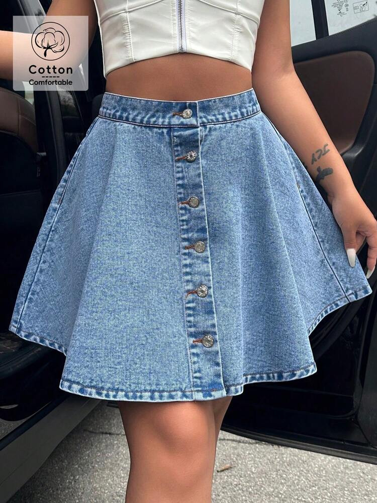 Mobula Sound #Spring/Summer Casual Denim High Waisted Flared A-Line Skirt, Fashionable Music Fest... | SHEIN