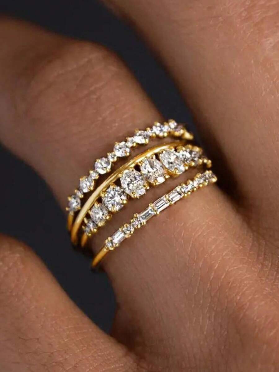 4 PCS /Set Simple Cubic Zirconia Ring For Women For Wedding Engagement Anniversary Party Band Jew... | SHEIN