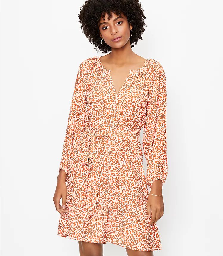 Leopard Print Split Neck Swing Dress | LOFT