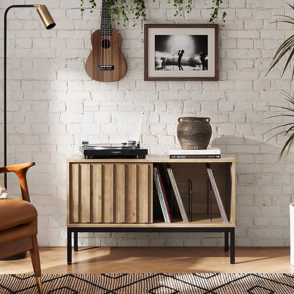 mopio Norwin Record Player Stand, 120 Albums Vinyl Record Storage, Turntable Stand, Media Stereo ... | Amazon (US)