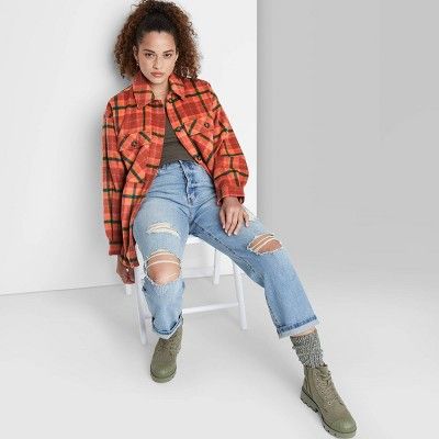 Women&#39;s Shirt Jacket - Wild Fable&#8482; Rust Plaid XL | Target