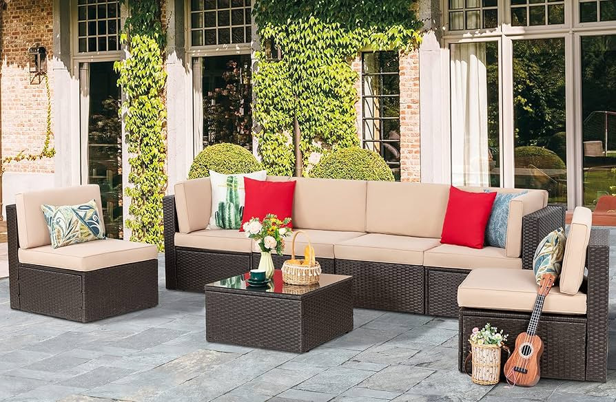 Vongrasig 7 Pieces Patio Furniture Sets, Outdoor Modular Sectional Sofa Patio Conversation Set PE... | Amazon (US)