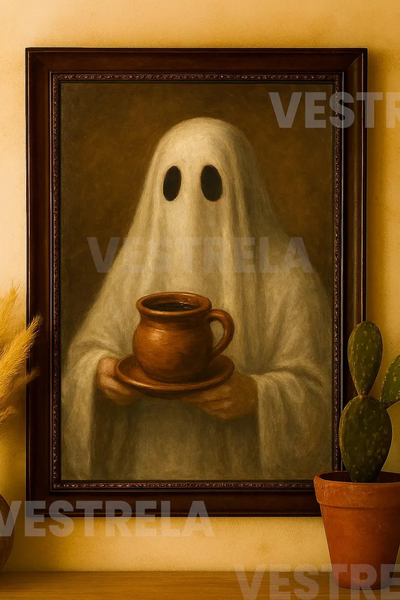 Ghost Cafecito Print – Mexican Café de Olla Coffee Artwork a Ghost Enjoying Coffee, Ideal for ... | Etsy (US)
