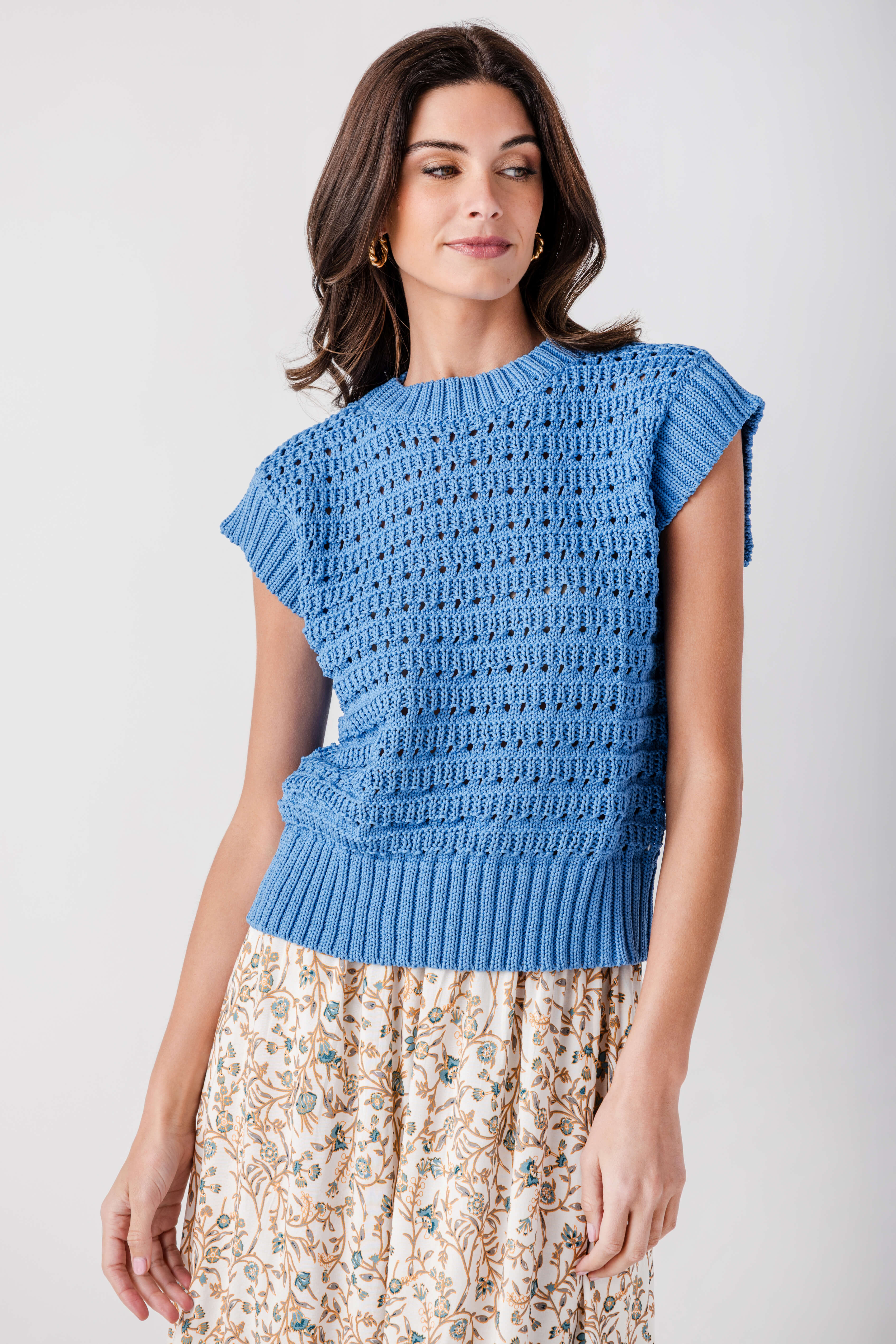 Elan Open Knit Vest Top | Social Threads