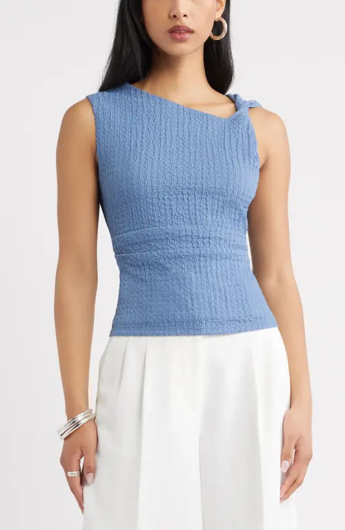 Open Edit Twisted Shoulder Textured Tank in Blue Umbra at Nordstrom, Size Xx-Small | Nordstrom