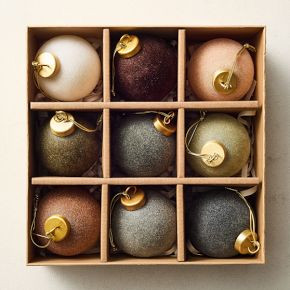 Medium Flocked Ball Ornaments (Set of 9) - Woodland Shine | West Elm (US)