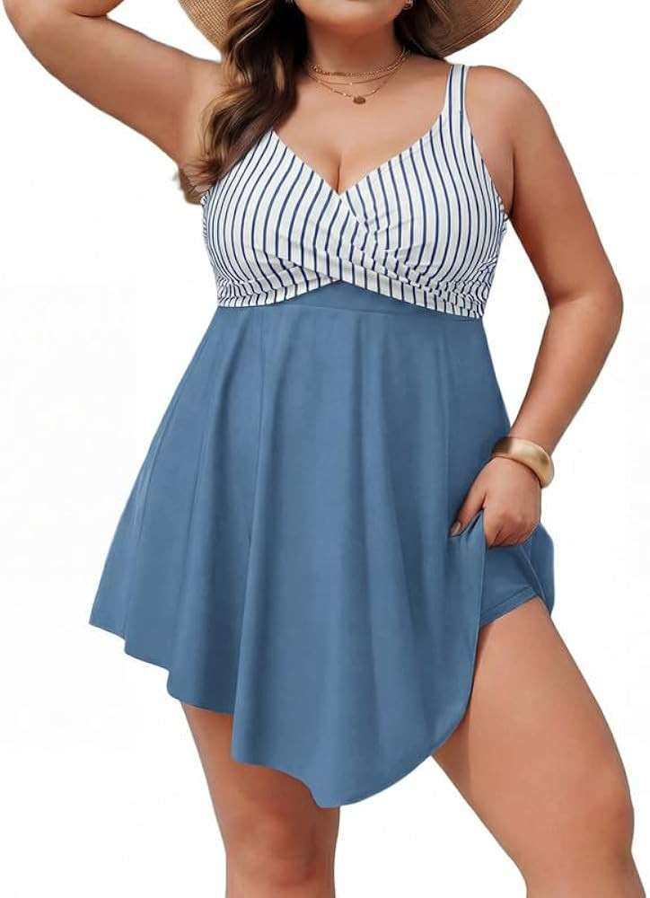 Hanna Nikole Badeanzug Damen Große Größen Bauchweg Badekleid Push Up Bademode Einteiler Strand... | Amazon (DE)