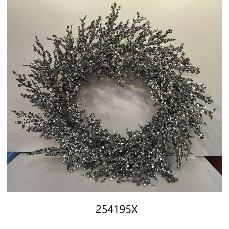 Square Sequin Christmas Wreath, Silver, 24", by Holiday Time | Walmart (US)