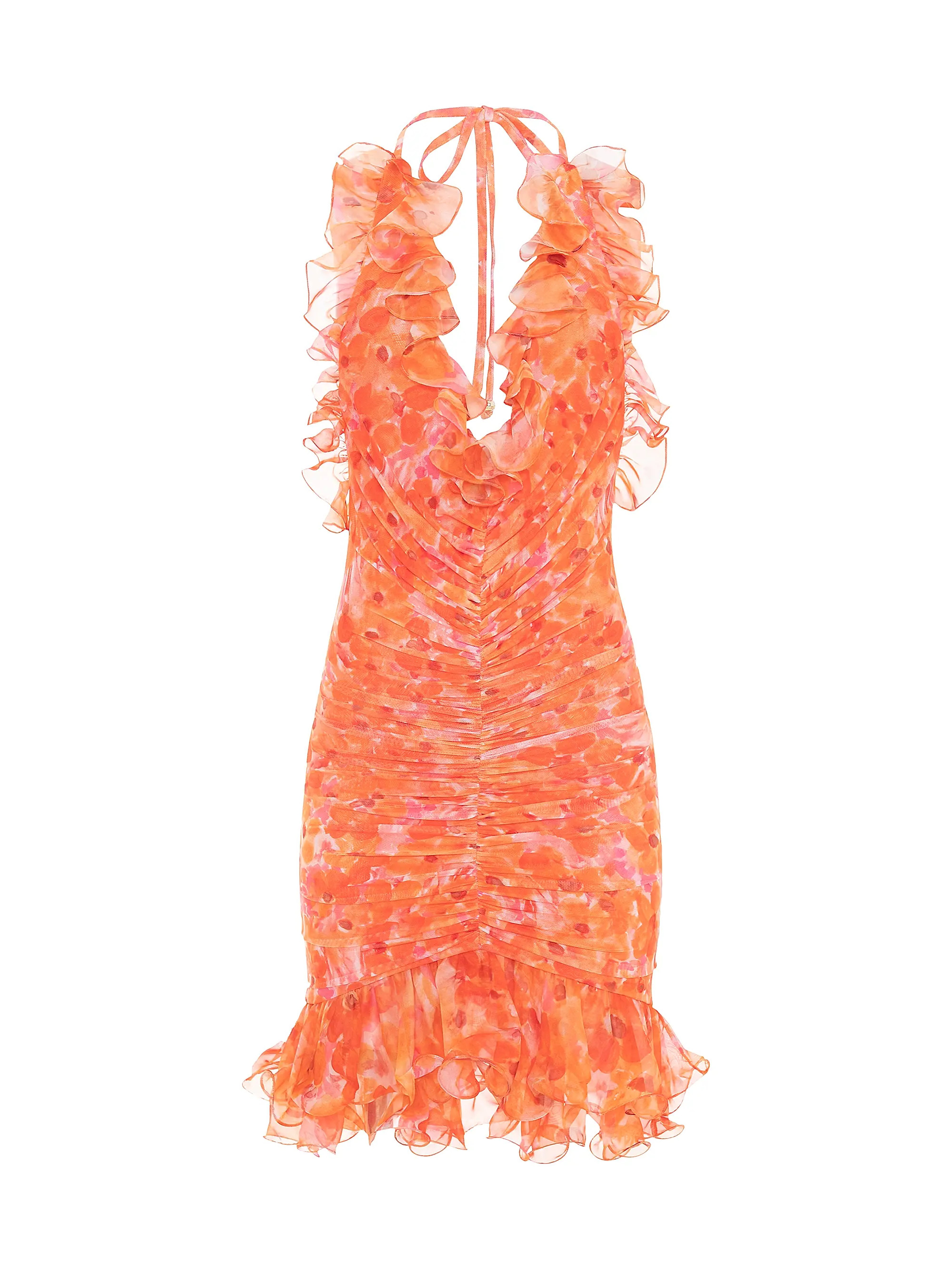 Myosotis Floral Ruched Plunging V-Halterneck Minidress | Saks Fifth Avenue