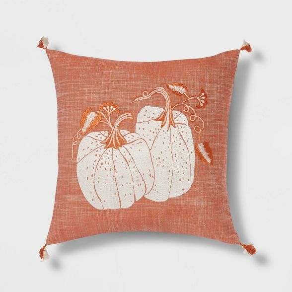Embroidered Pumpkins Square Throw Pillow Orange - Threshold™ | Target