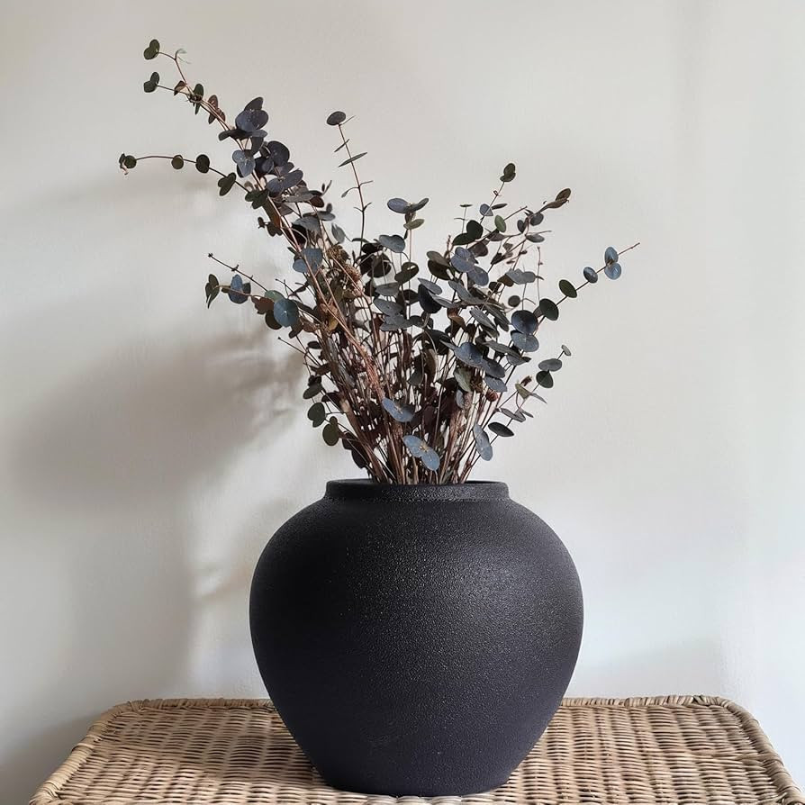 Rustic Ceramic Vase, 8.3" Black Farmhouse Tall Vase, Vintage Vases, Modern Terracotta Decor Vases... | Amazon (US)