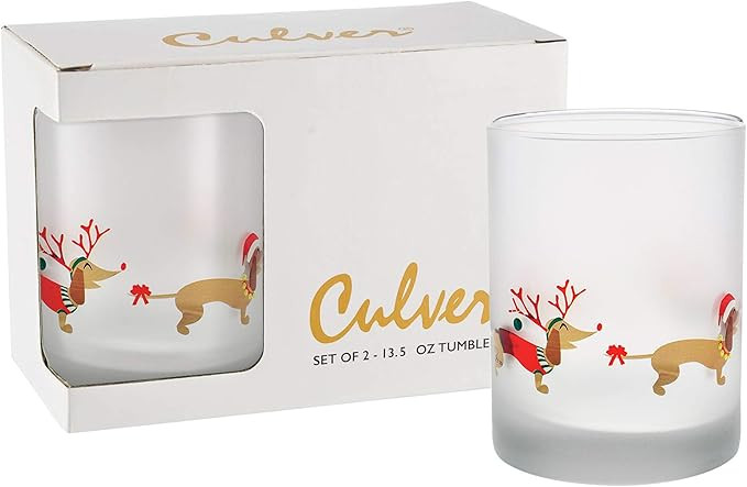 Culver Holiday Decorated Frosted Double Old Fashioned Tumbler Glasses, 13.5-Ounce, Gift Boxed Set... | Amazon (US)