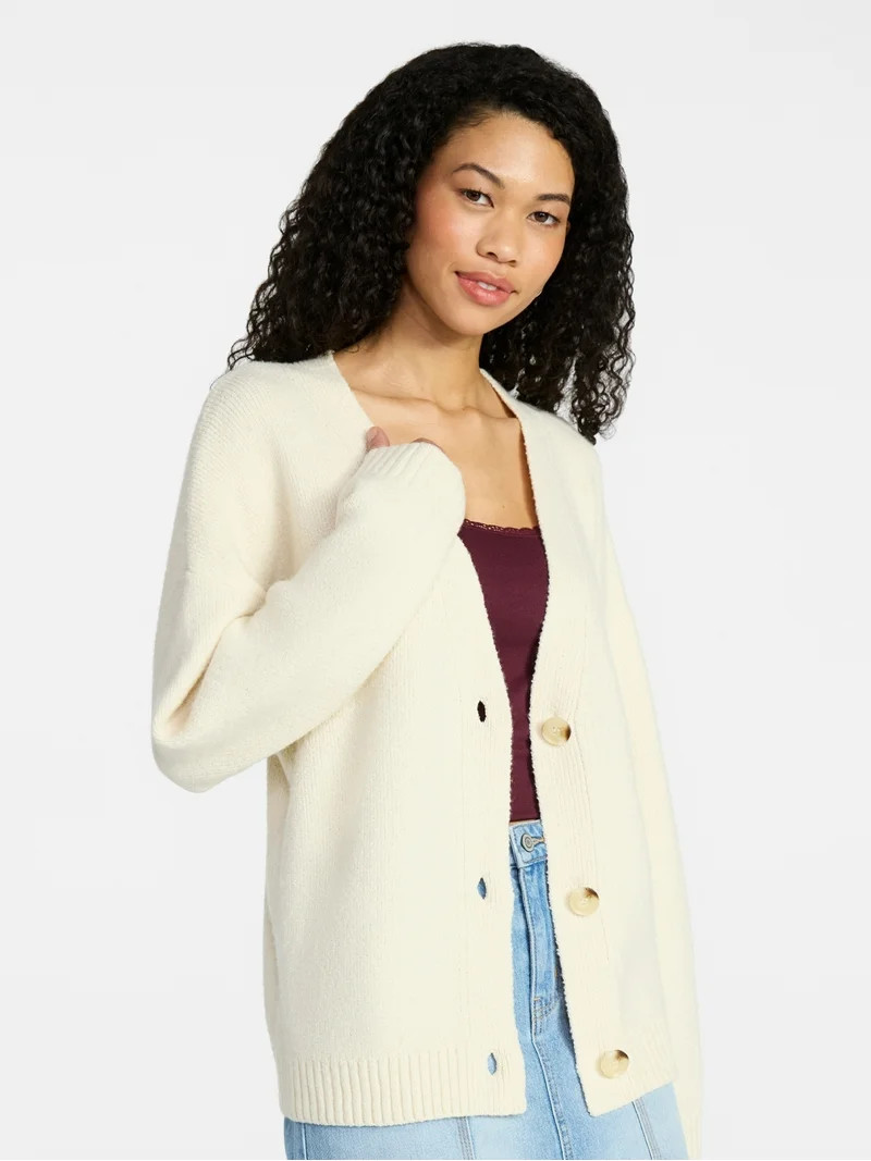 No Boundaries Button-Front Grandpa Cardigan, Women's XXS-XXL | Walmart (US)