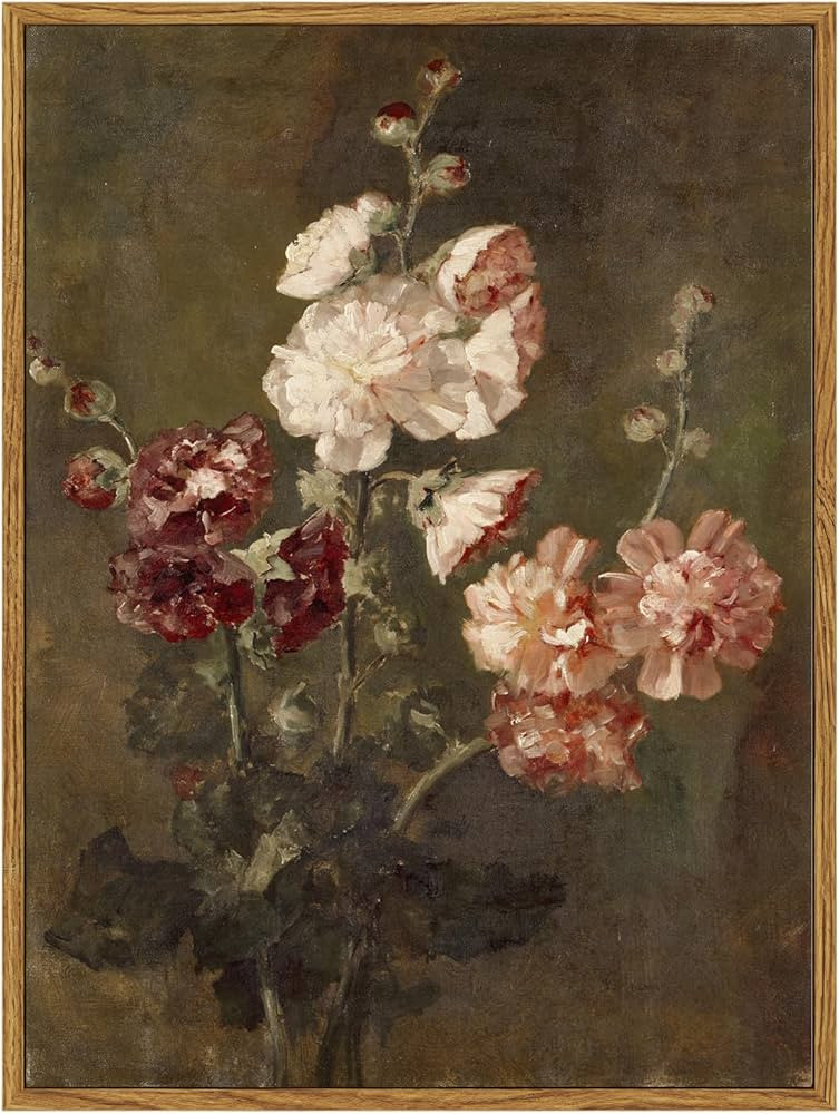 ARPEOTCY Vintage Floral Framed Wall Art, Hollyhocks Bathroom Art Decor Aesthetic, 12x16 Inch Canv... | Amazon (US)