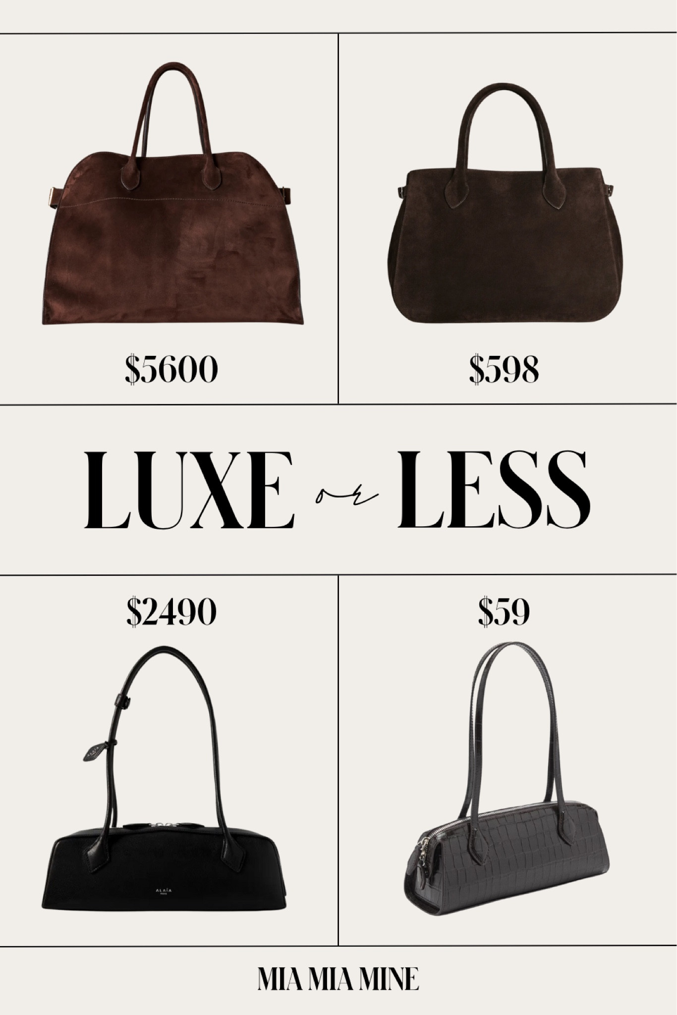 Save or splurge designer handbags 
The row suede bag similar
Alaia le teckel bag

#LTKSeasonal #LTKItBag #LTKFindsUnder100