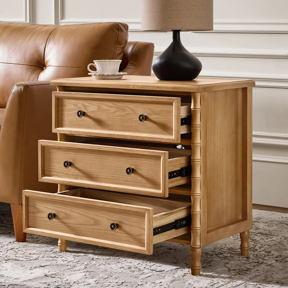 Lucious 3-Drawer Transitional 28''W Curved Nightstand with Charging Station and Easy Assembly | Wayfair North America