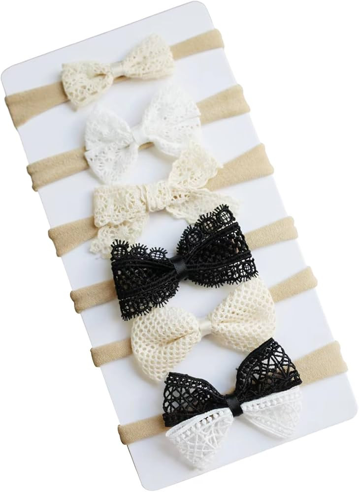 Mery Yuer Baby Girls Lace Headbands Hair Bows Nylon Hairbands for Newborn Infant Toddlers and kid... | Amazon (US)
