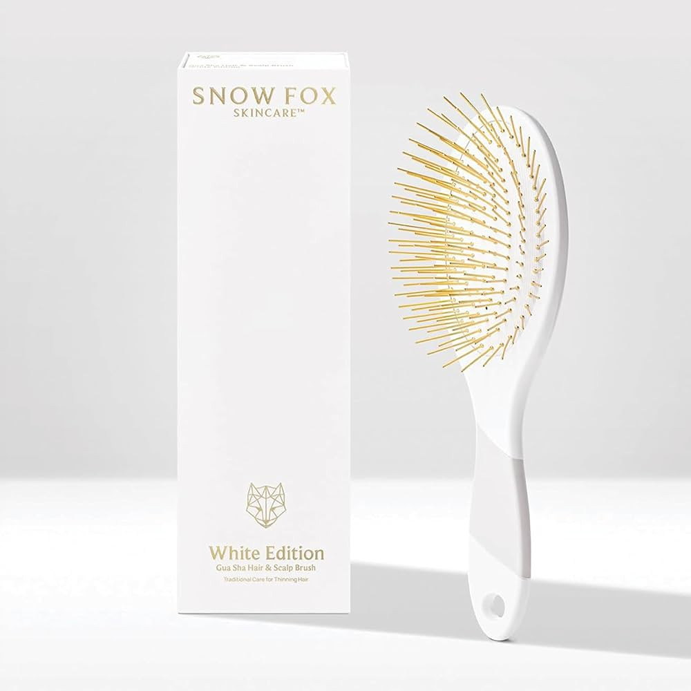 Snow Fox Skincare Gua Sha Hair Brush - White Edition. Scalp Massage Comb with Gold-Plated Metal B... | Amazon (US)