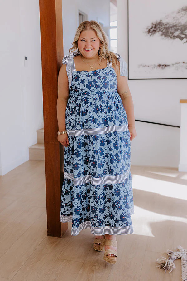 Stroll Through The Park Floral Maxi Dress in Sky Blue Curves | Impressions Online Boutique