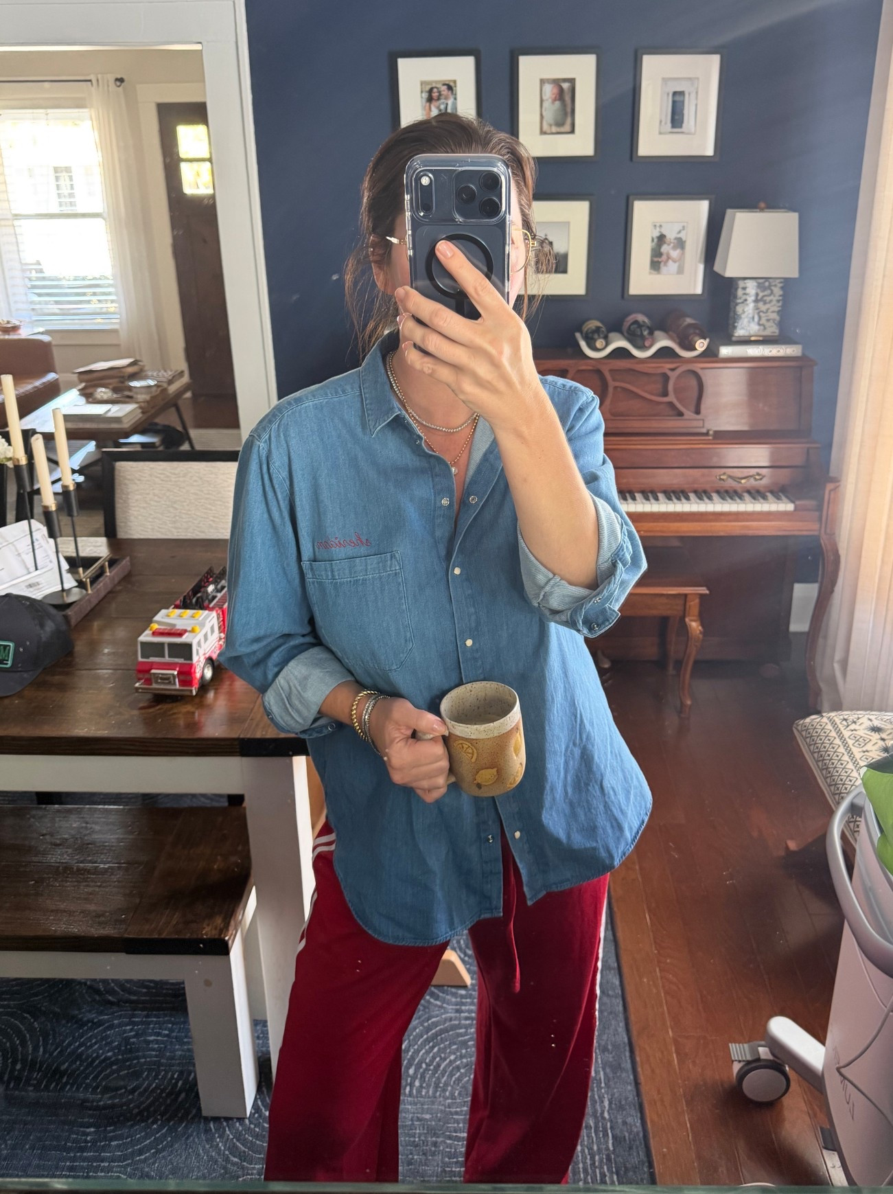 Off duty outfit. Embroidered last name on sezane max shirt (it’s free;do it)
Pants run large. I went TTS bc I wanted baggy. Sneakers not shown but linked. 


#casualootd #momoutfit 

#LTKdayinmylife #LTKOver40 #LTKootd