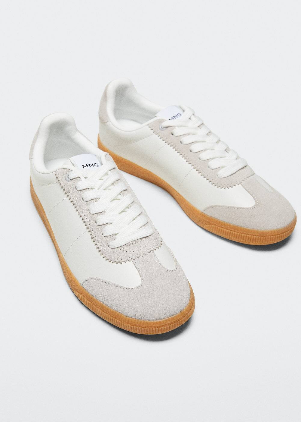 Panels leather sneakers -  Women | Mango USA | MANGO (US)