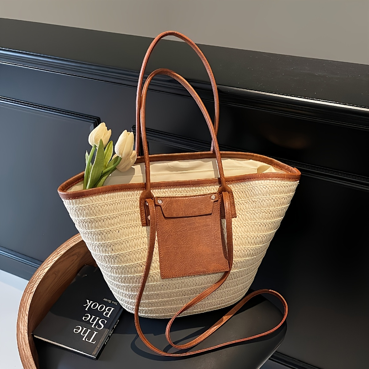 women's large capacity woven bucket bag accents zipper - Temu Canada | Temu Affiliate Program