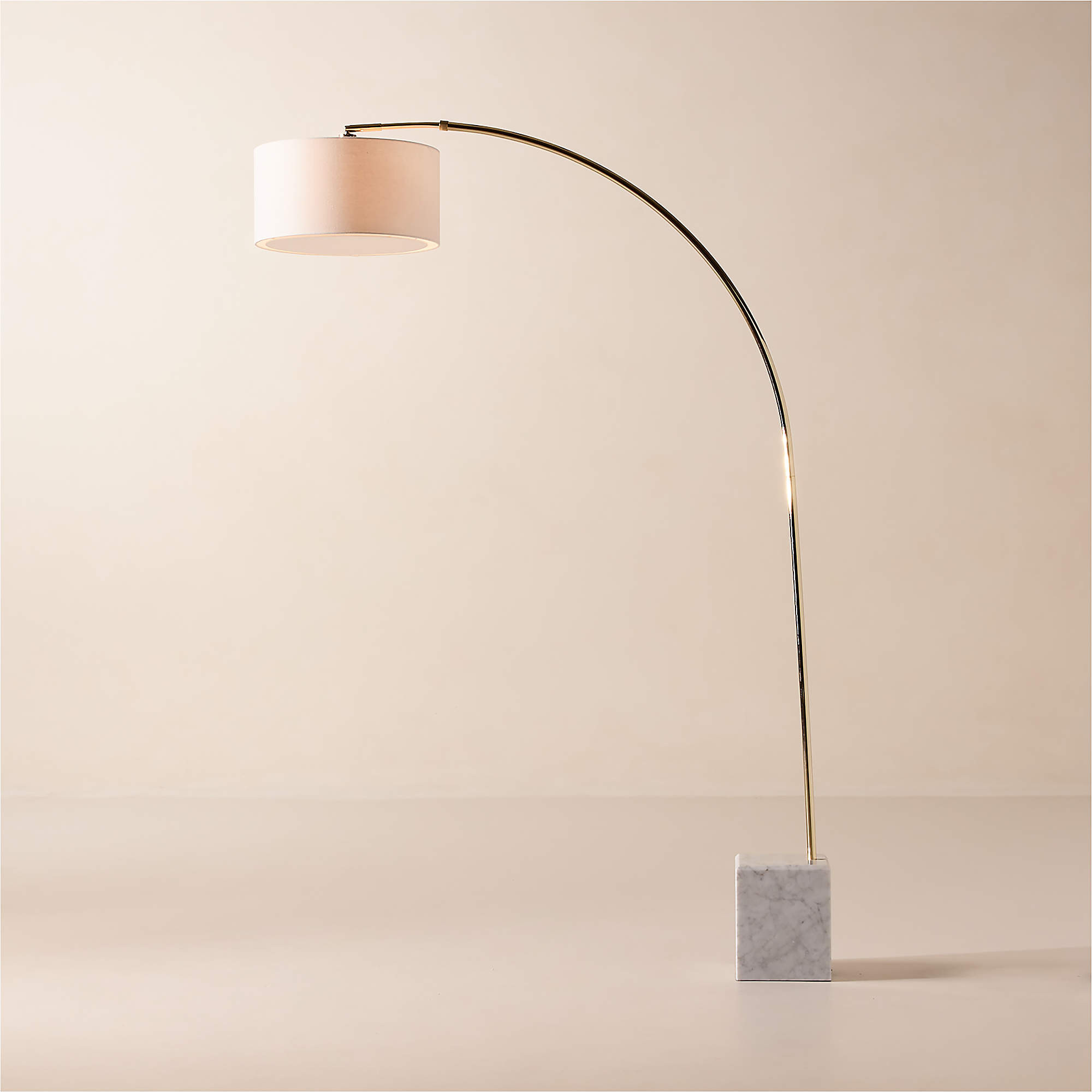 Mane White Marble Arc Floor Lamp with Linen Shade + Reviews | CB2 | CB2