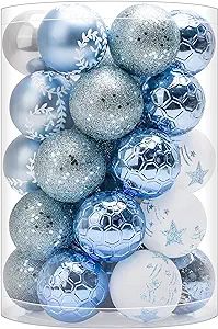 Christmas Tree Ornaments Blue White: Christmas Decorations Shatterproof Xmas Balls Ornament Small... | Amazon (US)
