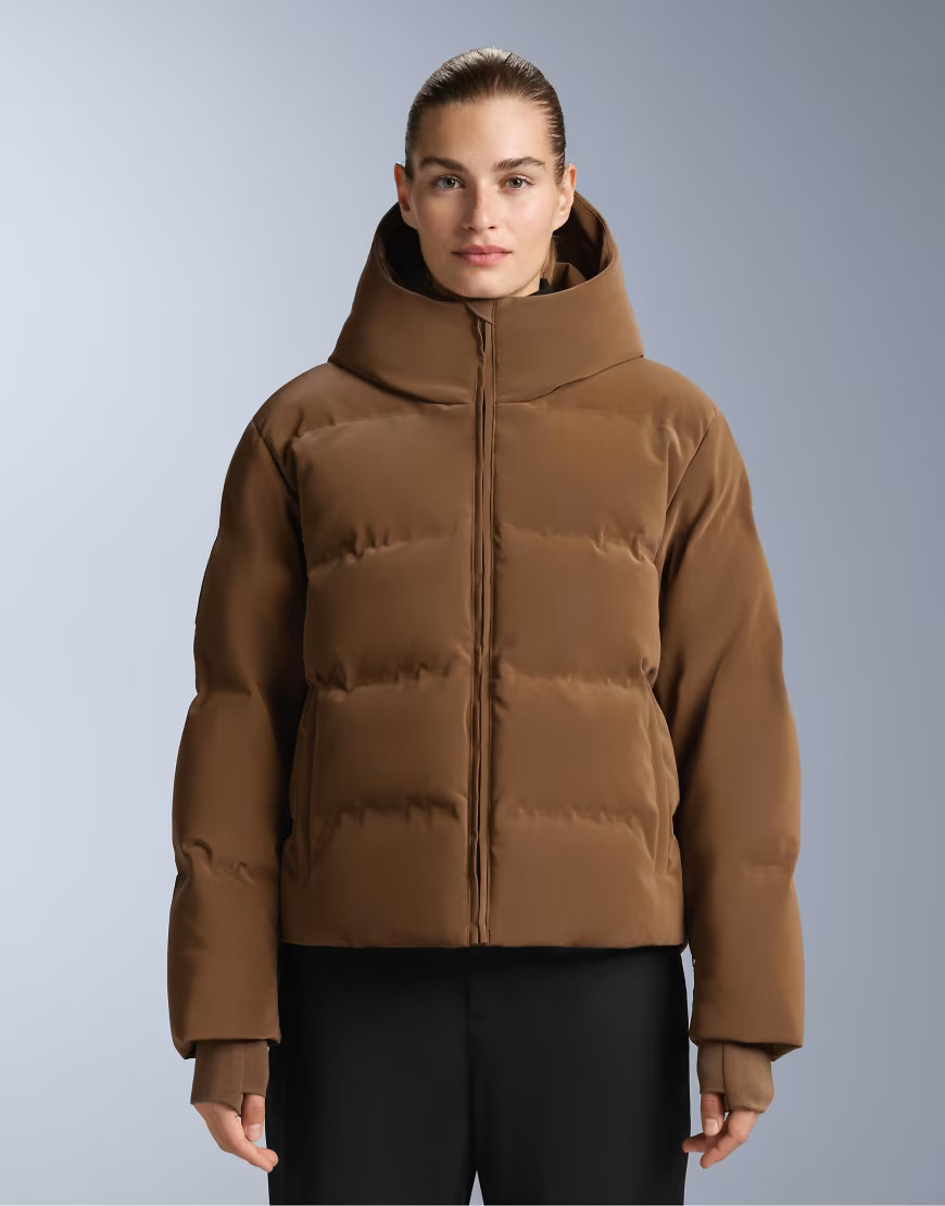 OYSHO Minardi piume ski water-resistant satin padded down jacket in yellow | ASOS (Global)