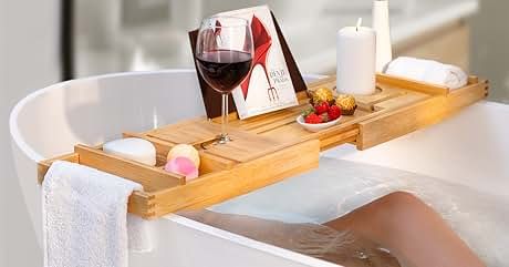 Bathtub Caddy Tray for Luxury Bath – Premium Adjustable Bamboo Bath Caddy - Bathtub Tray Includ... | Amazon (US)