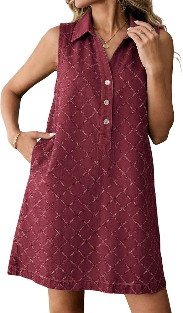 Dokotoo Denim Dress for Women Summer Casual Sleeveless V Neck Button Mini Jean Dersses with Pocke... | Amazon (US)