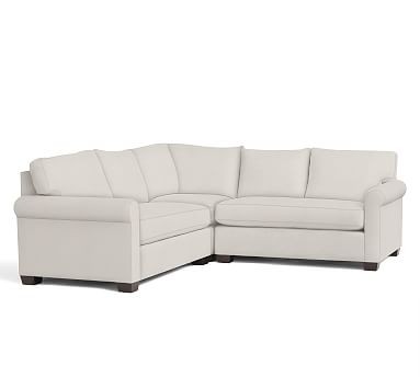 York Roll Arm Upholstered 3-Piece L-Shaped Corner Sectional, Down Blend Wrapped Cushions, Textured Basketweave Ivory | Pottery Barn (US)