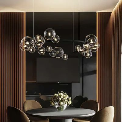 Bubi Modern Black Glass Bubble Chandelier 24-Light for Living Room and Dining Room-Homary | Homary