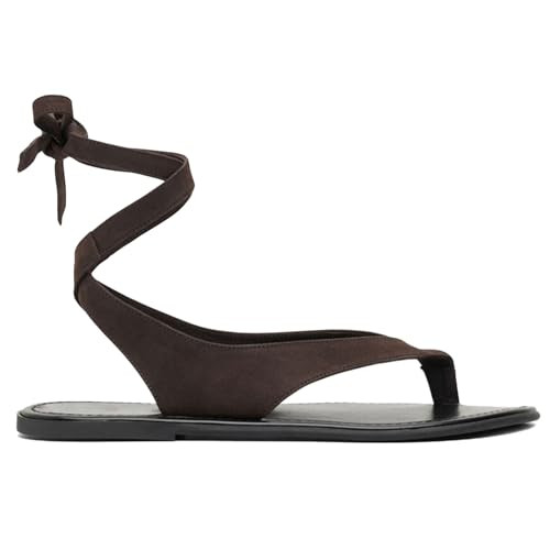 Ankle Strap Flat Sandals for Women Comfortable Lace Up T-Strap Slip on Flip Flops Flats Ladies Fa... | Amazon (US)