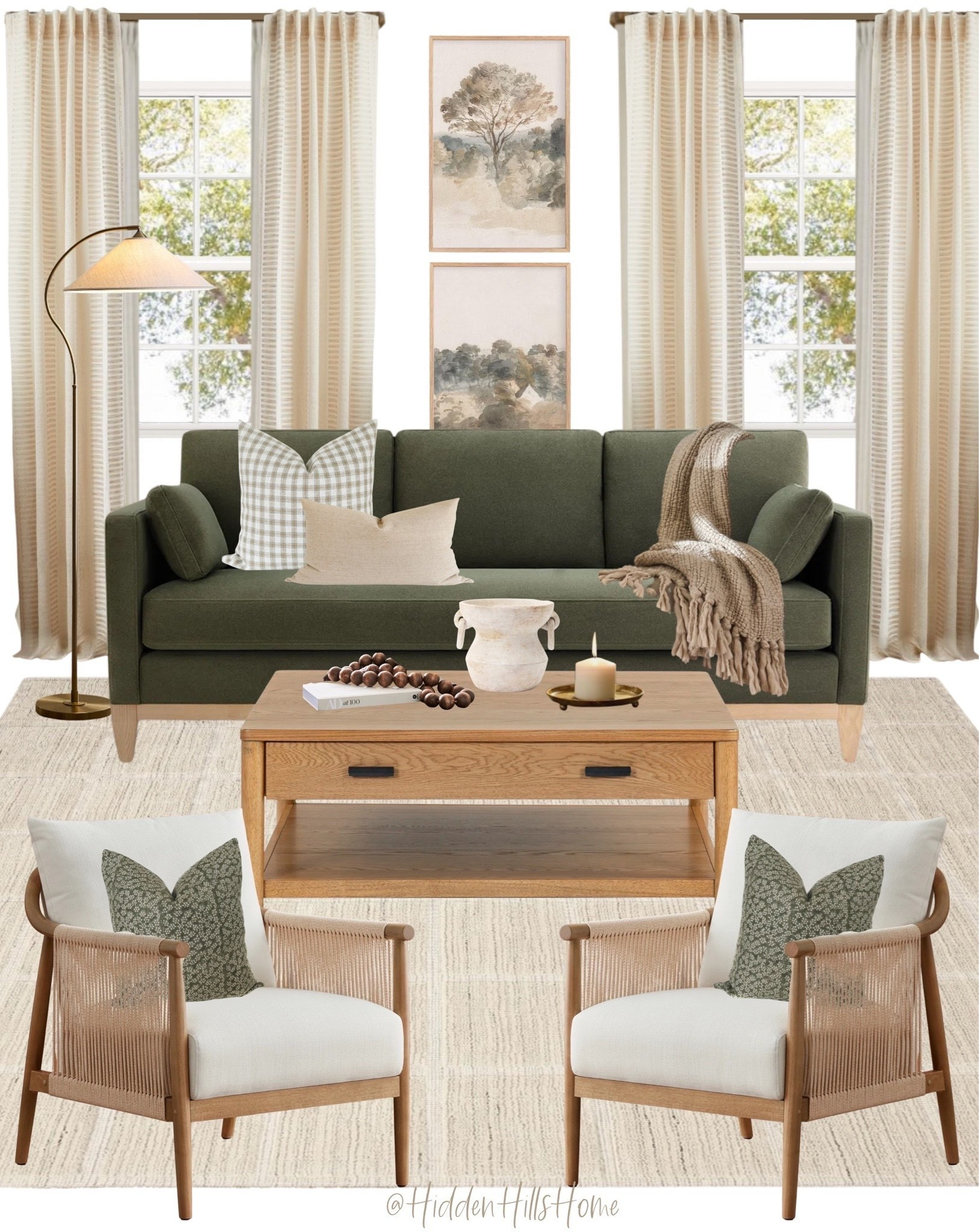 Cozy living room decor mood board, living room design, home decor ideas, living room inspiration, living room rug, coffee table decor, accent chairs, green sofa

#LTKHome #LTKSaleAlert #LTKSeasonal