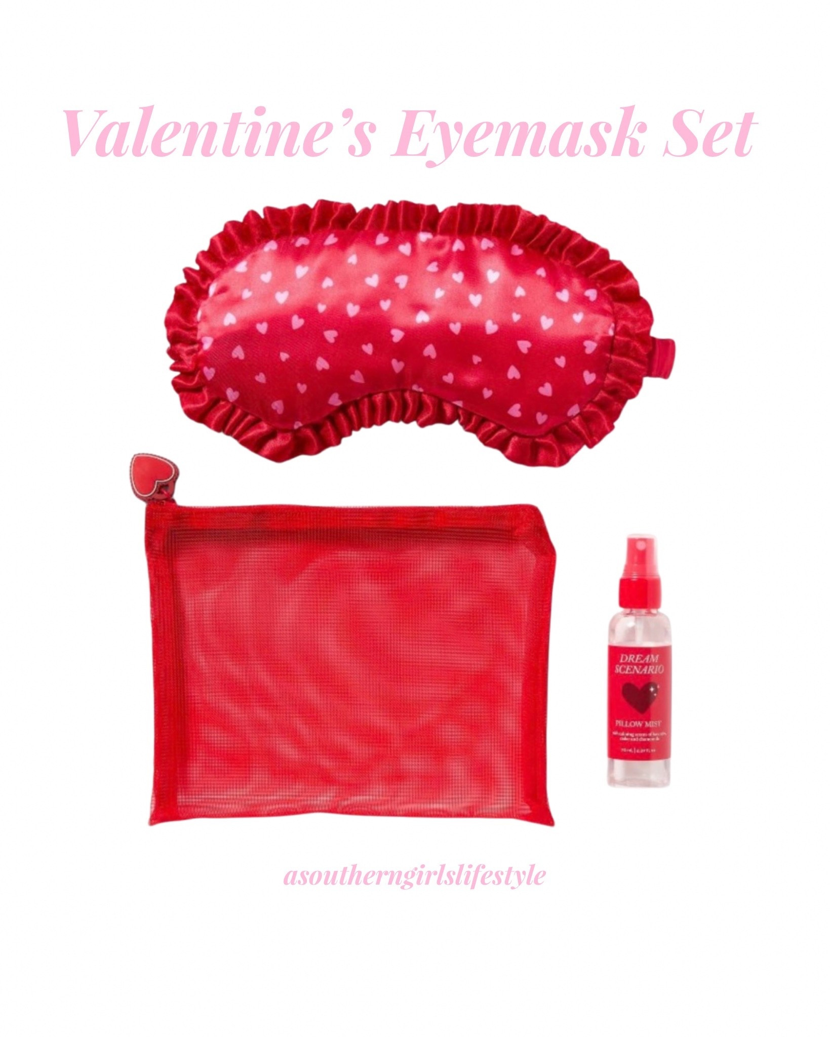 Such a cute little trio! Would be a sweet Valentine’s Day gift for a tween, teen & on up!

Valentine's Day Red Eyemask and Sleep Spray Lavender and Chamomile

Beauty. Selfcare. Gifts for Her  

#LTKSeasonal #LTKValentine #LTKBeauty