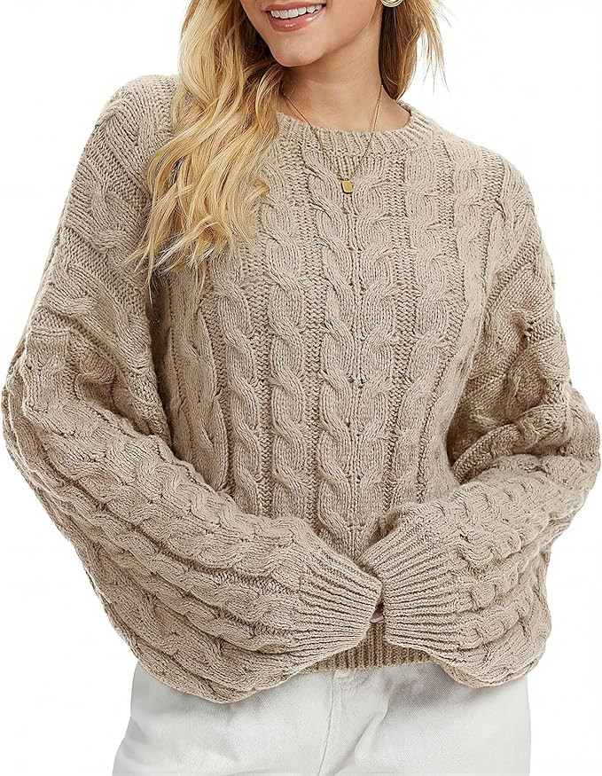 Women Oversized Cable Knit Sweater 2025 Long Sleeve Chunky Sweater Crewneck Loose Fit Pullover Fa... | Amazon (US)