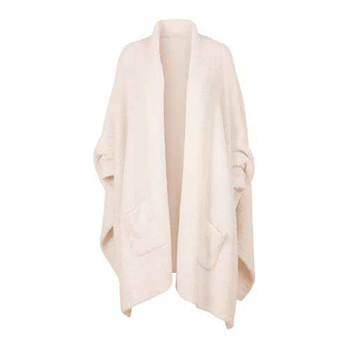 CUBRIDGE Wearable Blanket Sherpa Poncho Unique Office Work Warm Cozy Shawl TV Throw Blankets, Plush Cape Wrap for Adults (White) | Amazon (US)