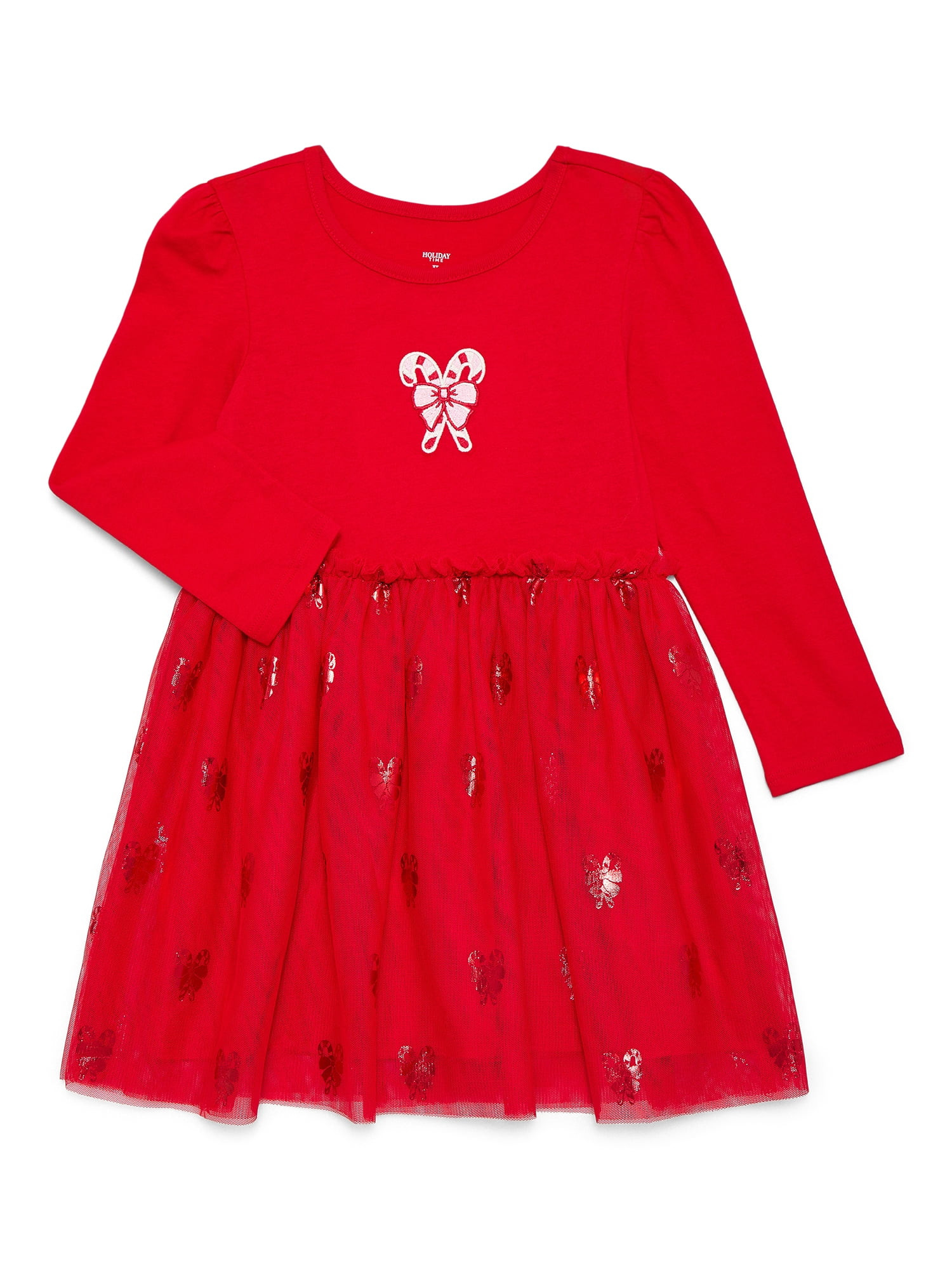Holiday Time Toddler Girls' Christmas Tutu Dress with Long Sleeves, Sizes 12M-5T | Walmart (US)