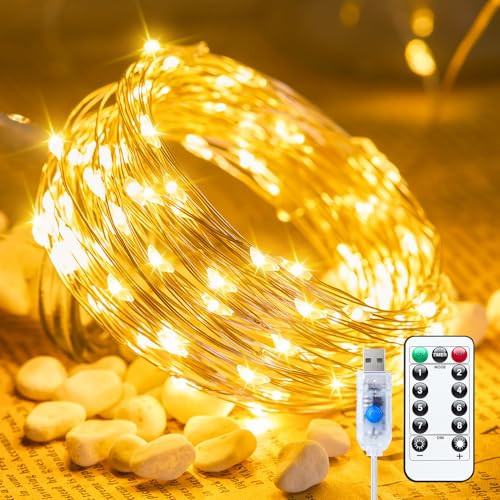 Minetom Twinkle Fairy Lights, 33 ft 100 LED USB Plug in String Lights with Remote and Timer, Waterproof 8 Modes for Bedroom Indoor Wreath DIY Party Wedding Holiday Christmas Ramadan Decorations | Amazon (US)
