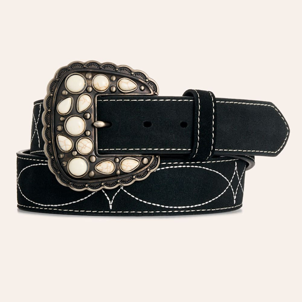 Angel Ranch Black & Silver Roughout Boot Stitch Stone Belt | Cavender's