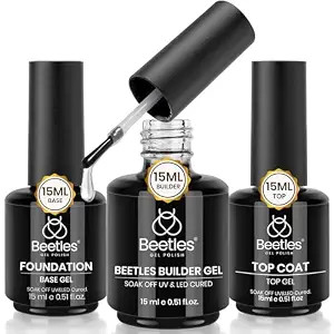 Beetles 3Pcs 15ml Builder Nails Gel with No Wipe Top Coat and Base Coat Set, Nail Extension Stren... | Amazon (US)