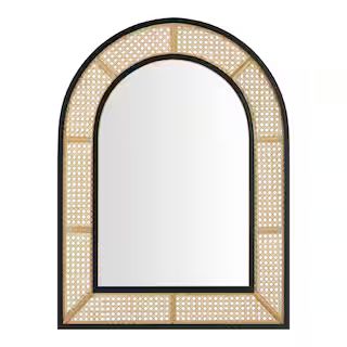 Home Decorators Collection Medium Arched Natural and Black Rattan Cane Mirror (24 in. W x 32 in H... | The Home Depot