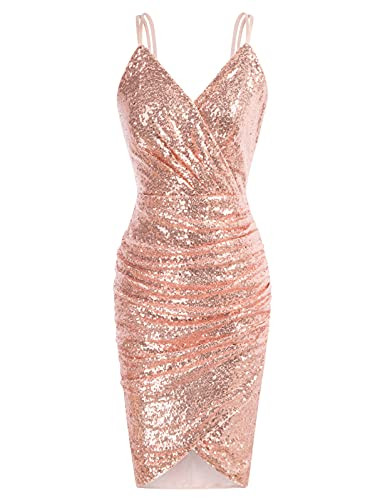 GRACE KARIN Women's Sexy Sequin Sparkly Gitter Bodycon Dress Spaghetti Straps Wrap V-Neck Ruched ... | Amazon (CA)